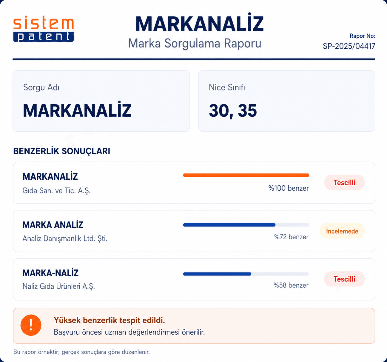 Markanaliz marka sorgulama raporu örneği